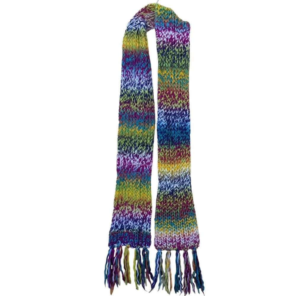 New York & Company Knit Scarf Women's Rainbow Multicolor Fringed Ends‎ One Size